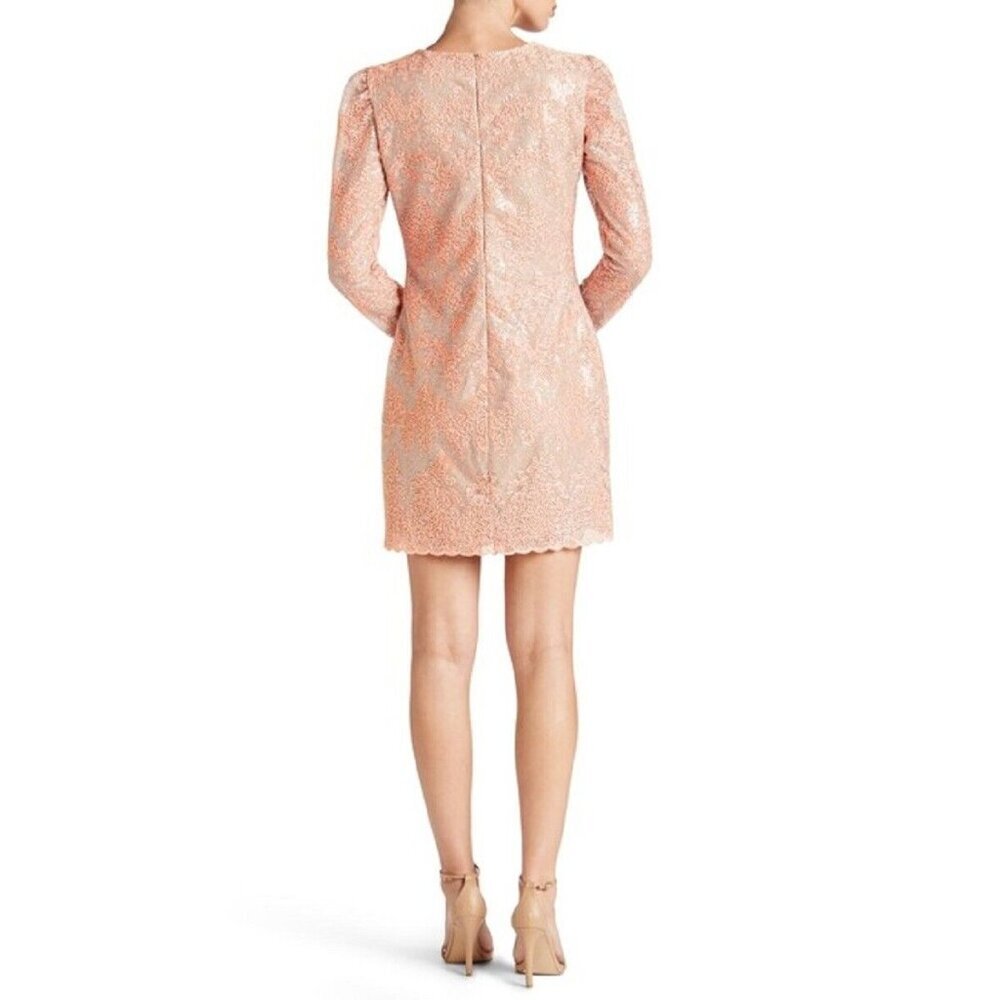 Dress The population Long Sleeve Coral Sequin Lace Mini Cocktail Dress Sz XS New - Picture 2 of 4